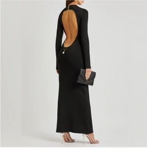 NWT Galvan London Athena Pearl Back Cutout Long Dress In Black Size M